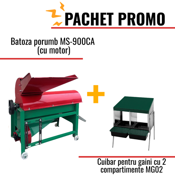 Pachet Promo: Batoza porumb MS-900CA (cu motor) + Cuibar pentru gaini cu 2 compartimente MG02