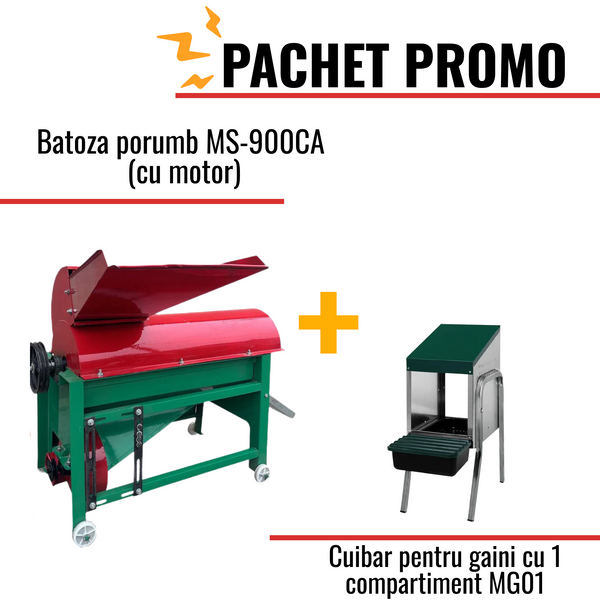 Pachet Promo: Batoza porumb MS-900CA (cu motor) + Cuibar pentru gaini cu 1 compartiment MG01