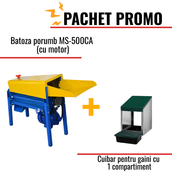 Pachet Promo: Batoza porumb MS-500CA (cu motor) + Cuibar pentru gaini cu 1 compartiment MG01 (fara picioare)