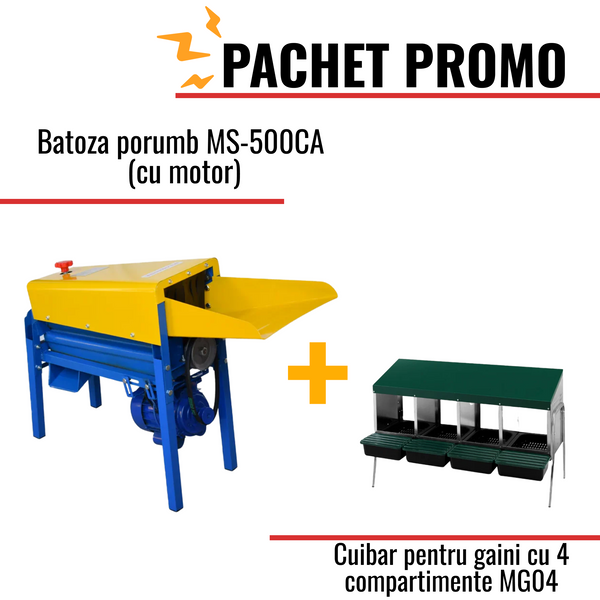 Pachet Promo: Batoza porumb MS-500CA (cu motor) + Cuibar pentru gaini cu 4 compartimente MG04