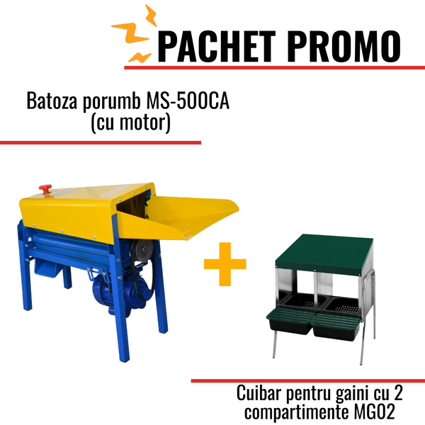 Pachet Promo: Batoza porumb MS-500CA (cu motor) + Cuibar pentru gaini cu 2 compartimente MG02