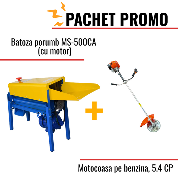 Pachet Promo: Batoza porumb MS-500CA (cu motor) + Motocoasa pe benzina, 5.4 CP
