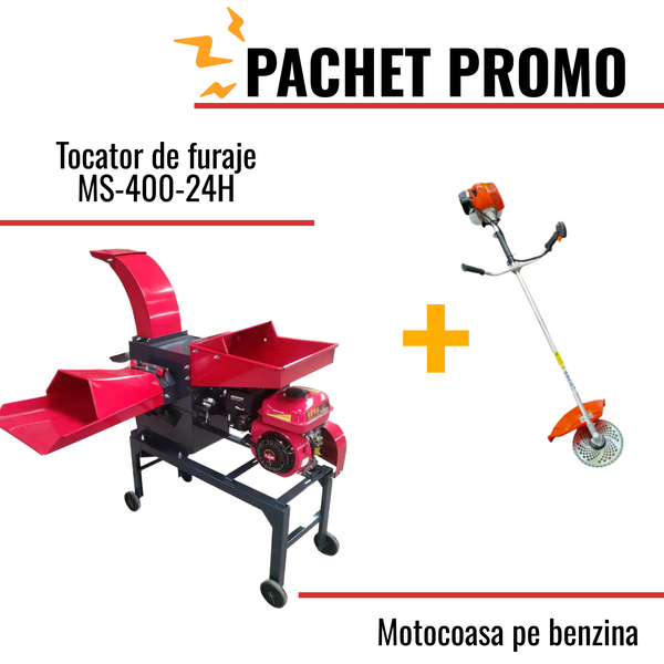 Pachet Promo: Tocator de furaje cu motor pe benzina 7,5 CP + Motocoasa pe benzina, 5.4 CP