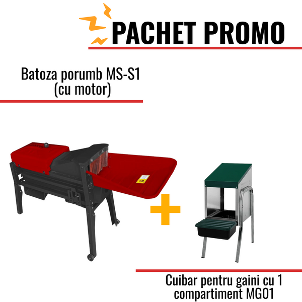 Pachet Promo: Batoza porumb MS-S1 (cu motor) + Cuibar pentru gaini cu 1 compartiment MG01