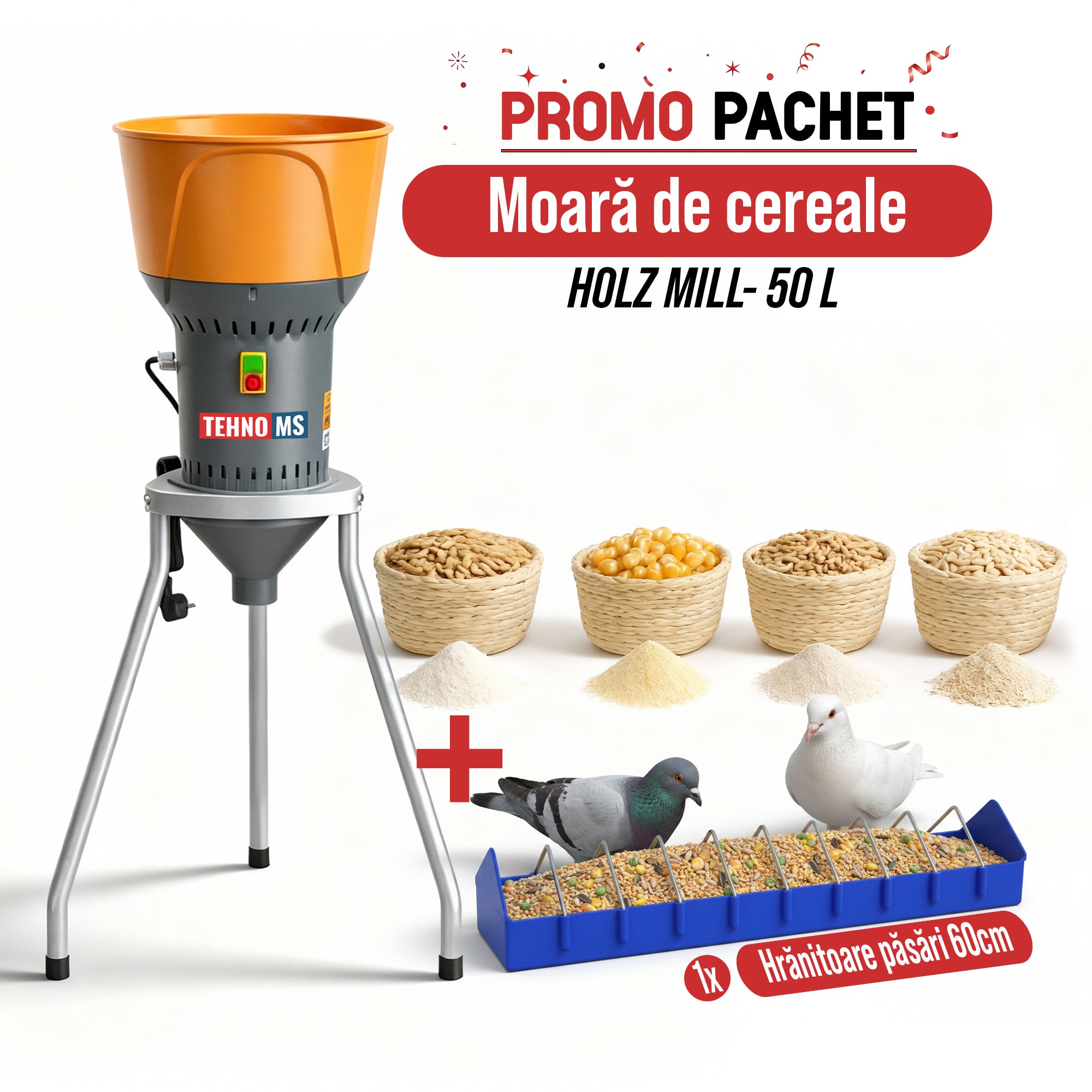 Pachet Promo: Moara de cereale electrica Holz Mill capacitate 50L +CAD ...