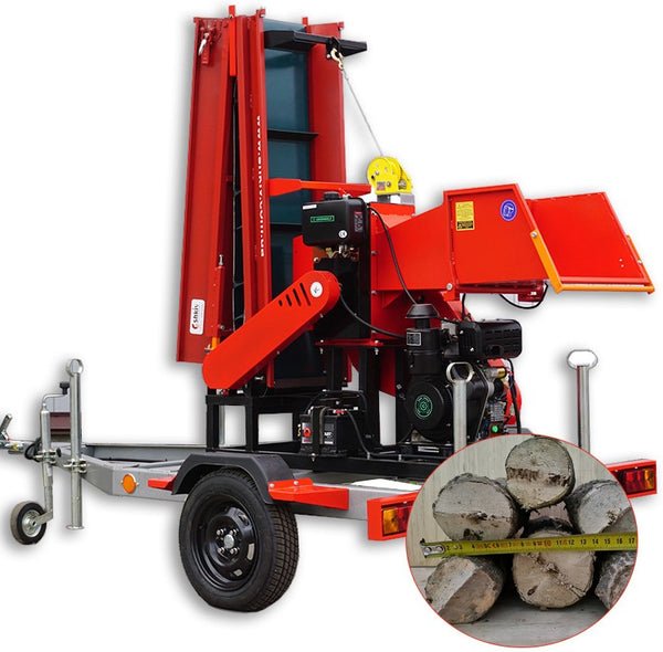 Tocator de crengi TN-130DK3L (Diesel 14CP) pe remorca cu banda transportatoare de 3m
