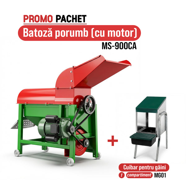 Pachet Promo: Batoza porumb MS-900CA (cu motor) cuva laterala +Cuibar pentru gaini cu 1 compartiment MG01