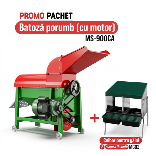 Pachet Promo: Batoza porumb MS-900CA (cu motor) cuva laterala +Cuibar pentru gaini cu 2 compartimente MG02