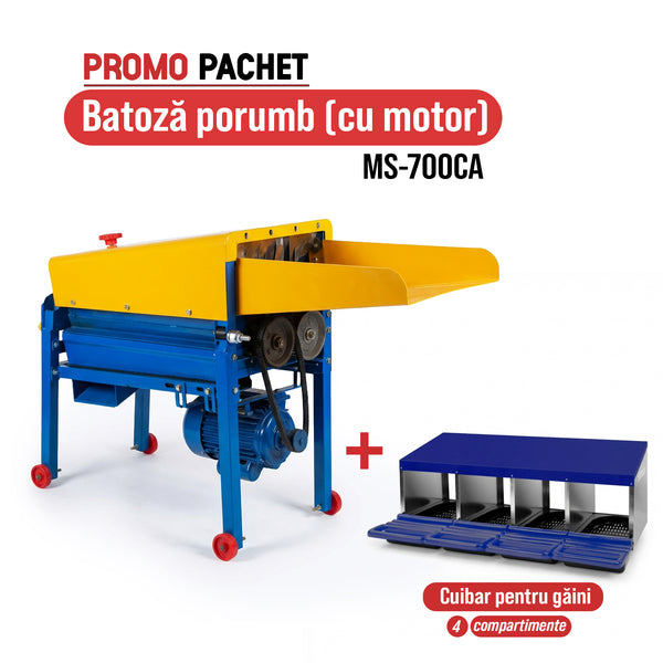 Pachet Promo: Batoza porumb MS-700CA (cu motor) + Cuibar pentru gaini cu 4 compartimente