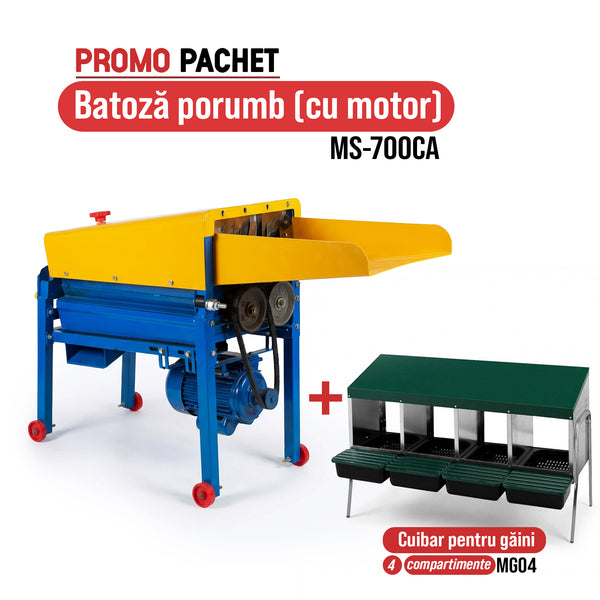Pachet Promo: Batoza porumb MS-700CA (cu motor) + Cuibar pentru gaini cu 4 compartimente MG04