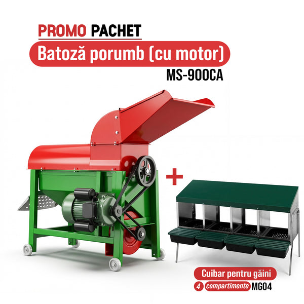 Pachet Promo: Batoza porumb MS-900CA (cu motor) cuva laterala +Cuibar pentru gaini cu 4 compartimente MG04