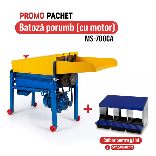 Pachet Promo: Batoza porumb MS-700CA (cu motor) + Cuibar pentru gaini cu 3 compartimente