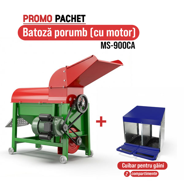 Pachet Promo: Batoza porumb MS-900CA (cu motor) cuva laterala +Cuibar pentru gaini cu 2 compartimente