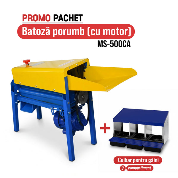 Pachet Promo: Batoza porumb MS-500CA (cu motor) + Cuibar pentru gaini cu 3 compartimente