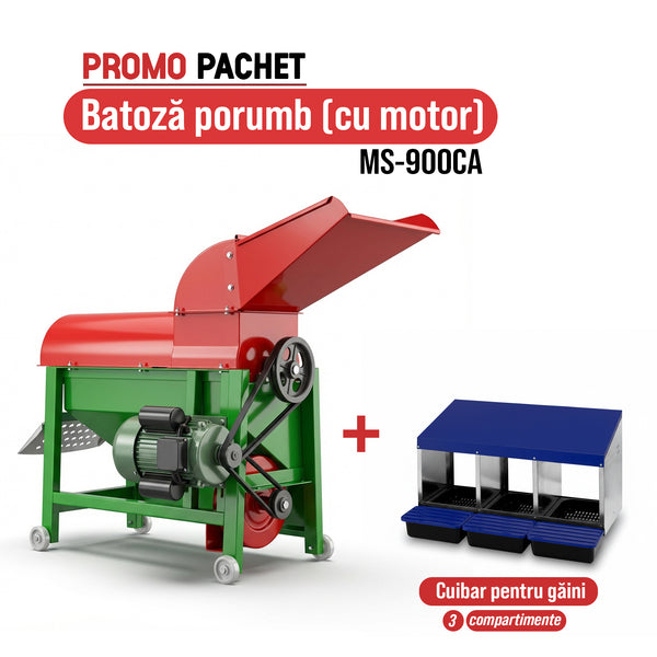 Pachet Promo: Batoza porumb MS-900CA (cu motor) cuva laterala +Cuibar pentru gaini cu 3 compartimente