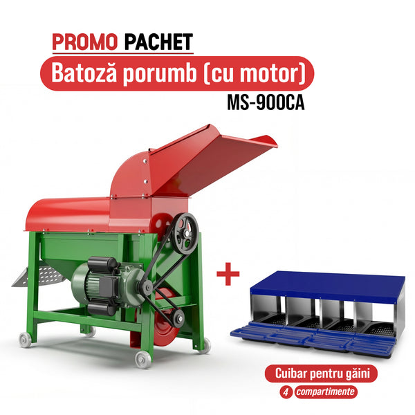 Pachet Promo: Batoza porumb MS-900CA (cu motor) cuva laterala +Cuibar pentru gaini cu 4 compartimente