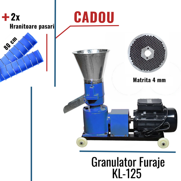 Pachet Promo: Granulator Furaje KL-125 cu 1 matrita +CADOU: 2x Hranitoare pasari 80cm
