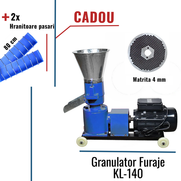 Pachet Promo: Granulator Furaje KL-140 cu 1 matrita +CADOU: 2x Hranitoare pasari 80cm