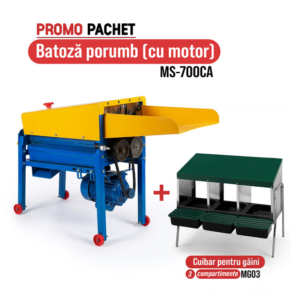 Pachet Promo: Batoza porumb MS-700CA (cu motor) + Cuibar pentru gaini cu 3 compartimente MG03