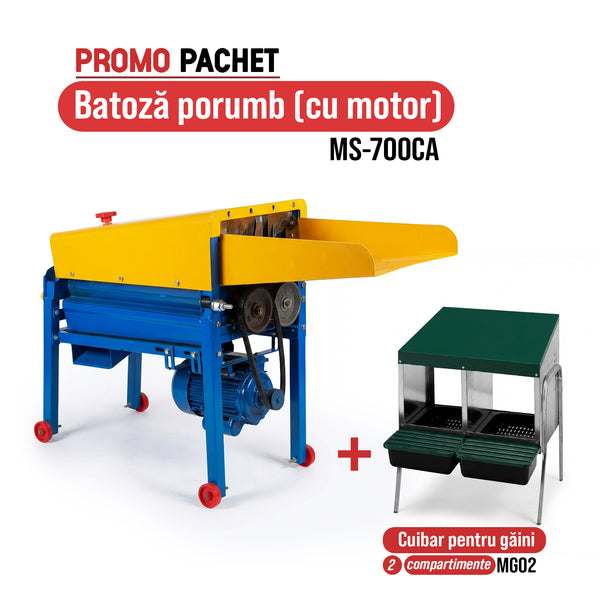 Pachet Promo: Batoza porumb MS-700CA (cu motor) + Cuibar pentru gaini cu 2 compartimente MG02