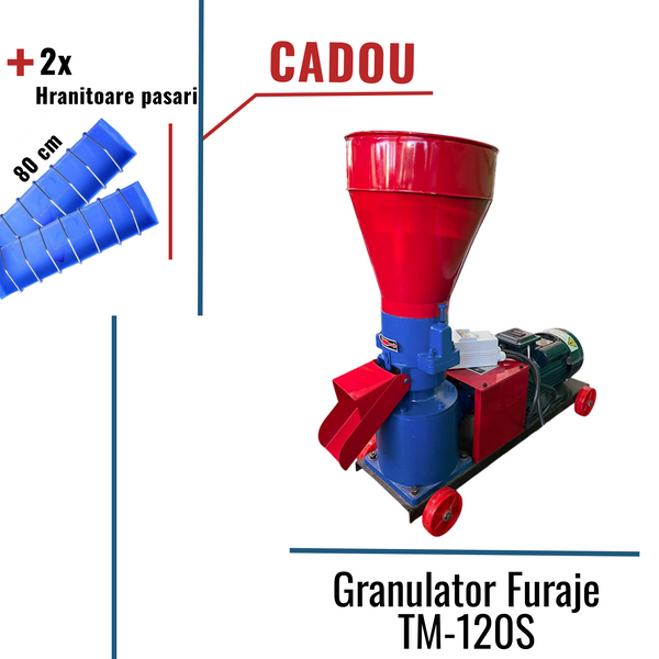 Pachet Promo:Granulator Furaje TM-120S (cu motor) +CADOU: 2x Hranitoare pasari 80cm