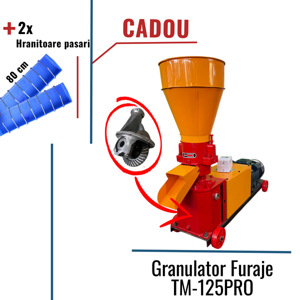 Pachet Promo:Granulator Furaje TM-125PRO (cu motor) +CADOU: 2x Hranitoare pasari 80cm