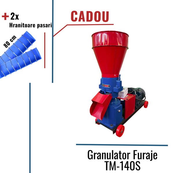 Pachet Promo: Granulator Furaje TM-140S (cu motor)+CADOU: 2x Hranitoare pasari 80cm